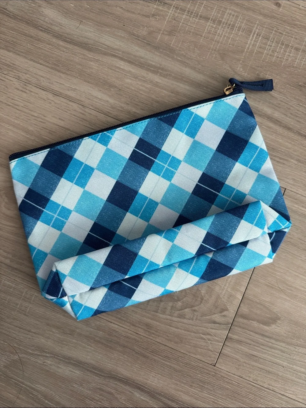 NWOT Blue Plaid Travel Makeup Bag